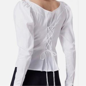 NWOT Carbon38 White Off The Shoulder Fitted Corset Shirt